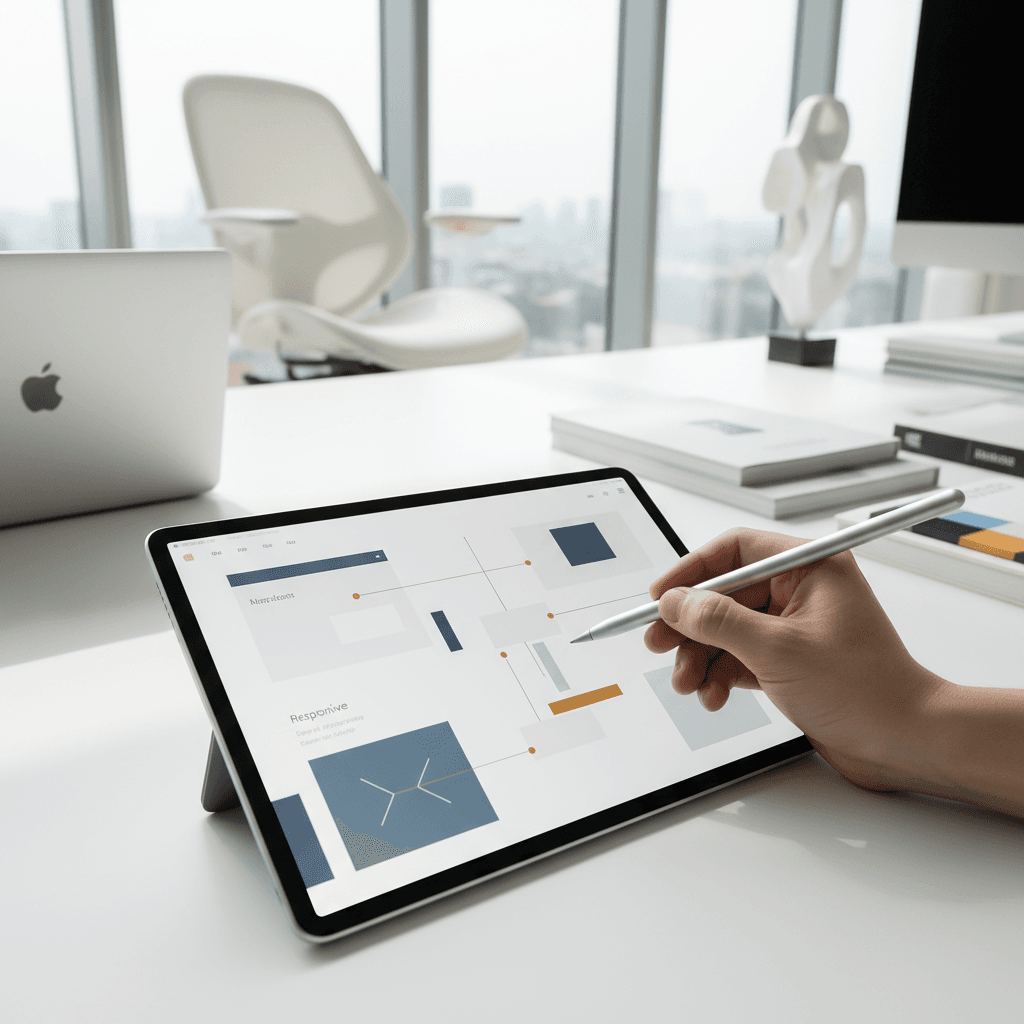 Designer reviewing project mockups on tablet